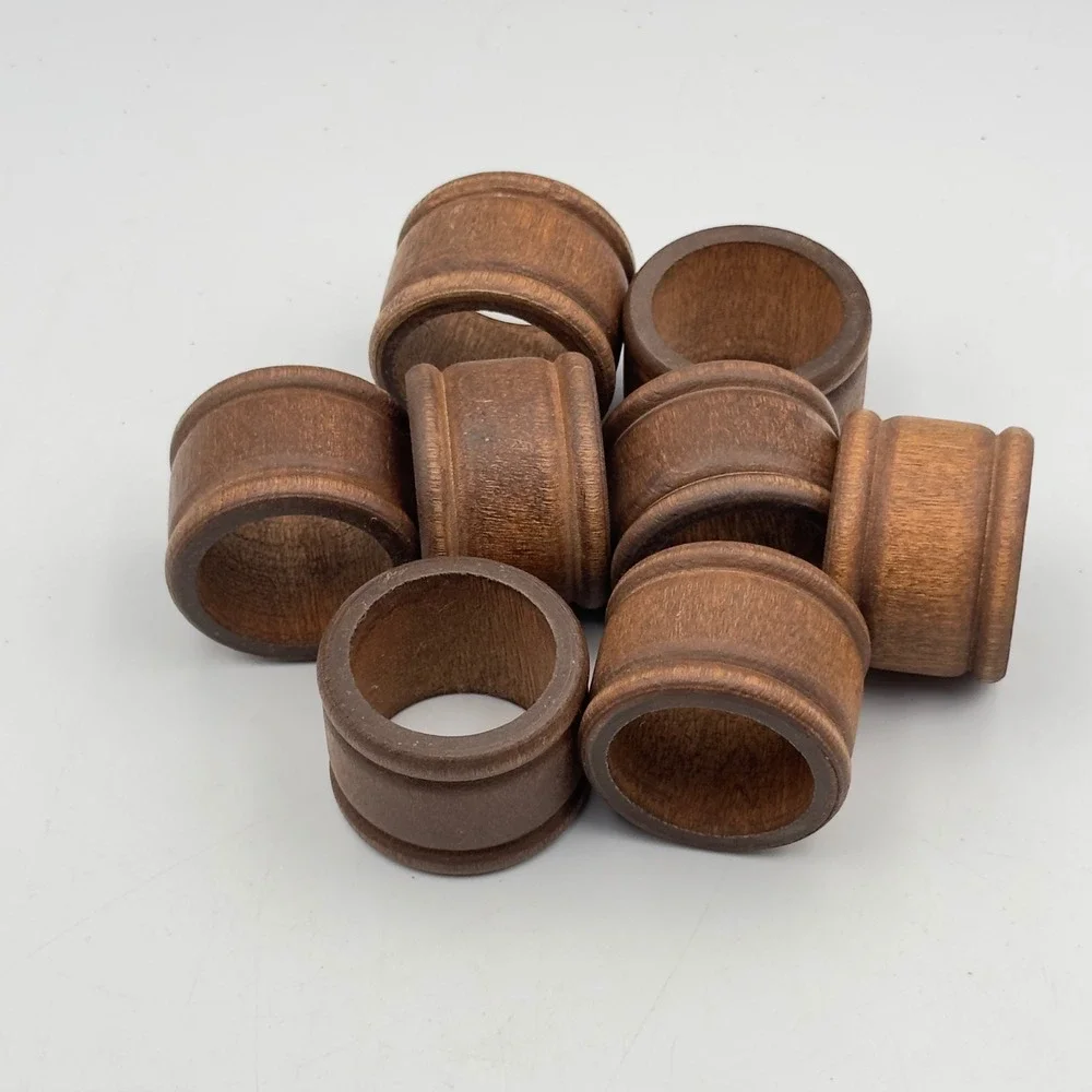 Vintage Dark Brown Wood Napkin Rings Set of 8‎ Rustic Farmhouse Table Decor
